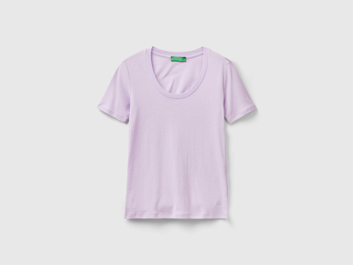 T-shirt manica corta in cotone a fibra lunga da donna lilla | Benetton Outlet