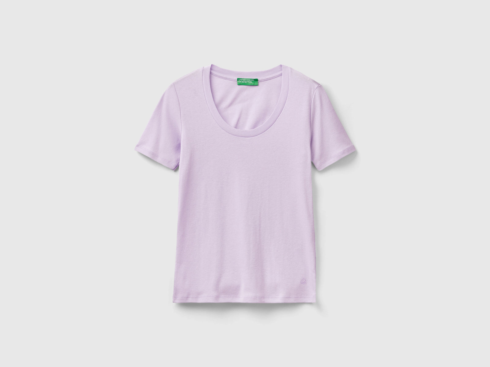 T-shirt manica corta in cotone a fibra lunga da donna lilla | Benetton Outlet