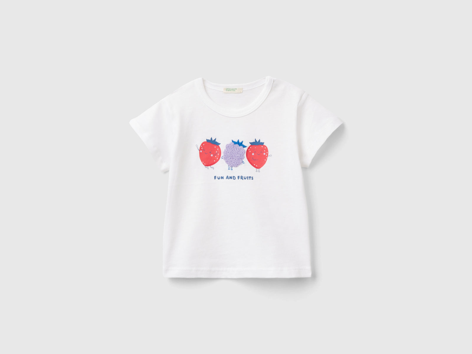 T-shirt con stampa e ricamo da neonato bianco | Benetton Outlet