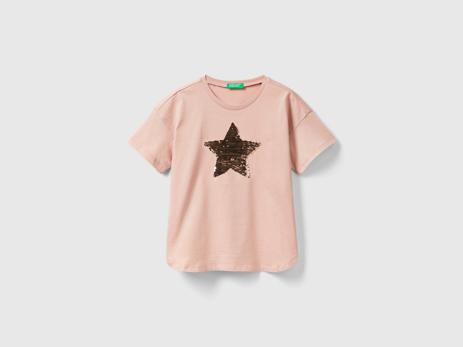 Maglietta con paillettes reversibili da bambina rosa tenue 2 | Benetton Outlet