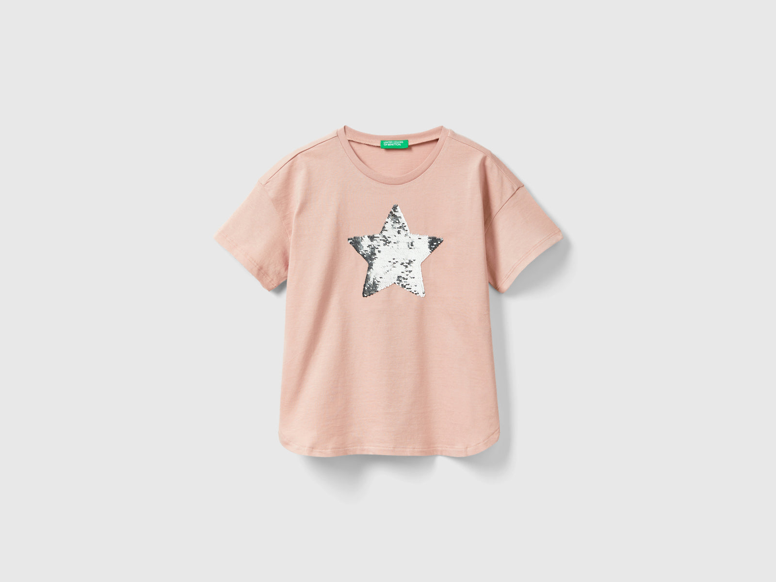 Maglietta con paillettes reversibili da bambina rosa tenue | Benetton Outlet