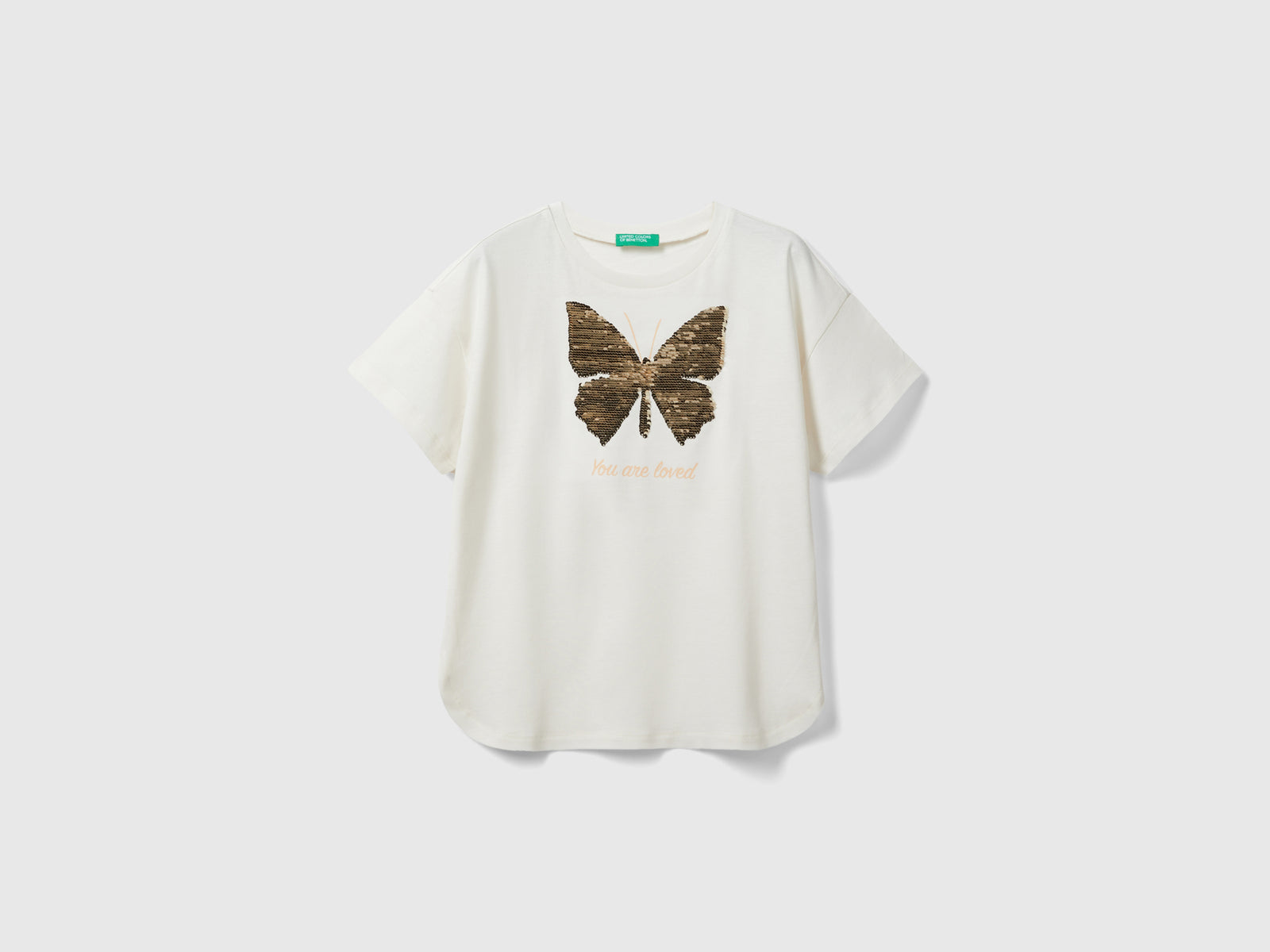 Maglietta con paillettes reversibili da bambina bianco panna 2 | Benetton Outlet