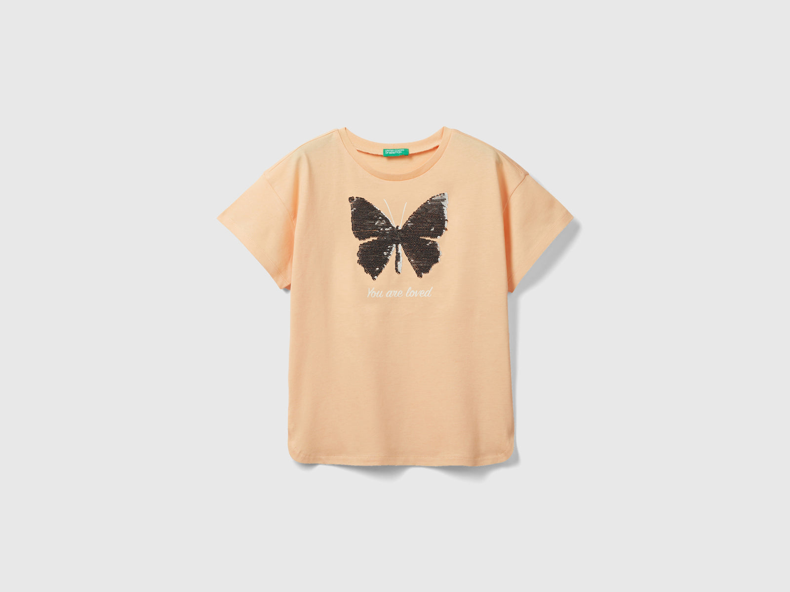 Maglietta con paillettes reversibili da bambina pesca 2 | Benetton Outlet