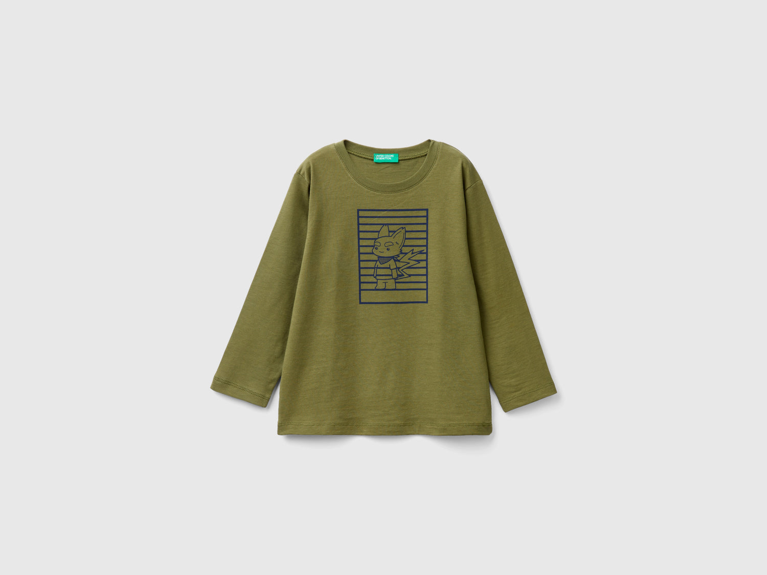 Maglietta in cotone con stampa da bimbo verde militare | Benetton Outlet