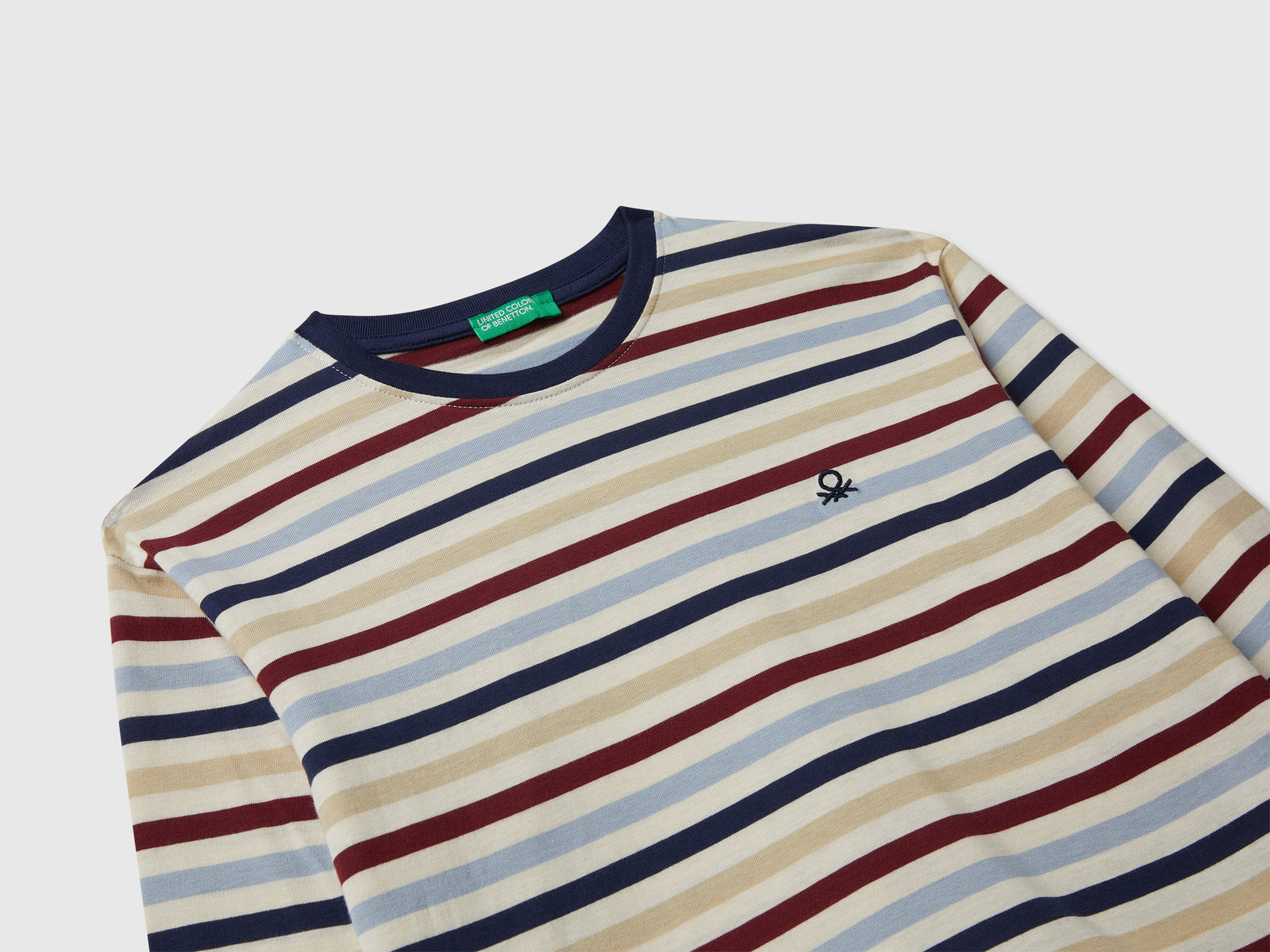 T-shirt manica lunga a righe da bambino bianco panna 3 | Benetton Outlet