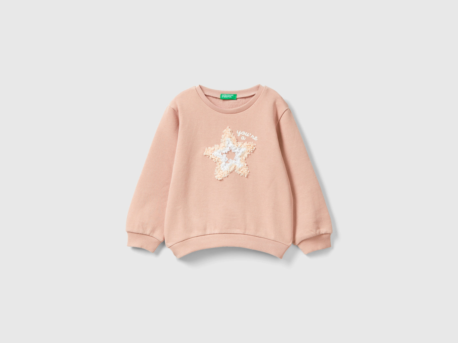 Sweatshirt with petal effect application da bimba rosa tenue | Benetton Outlet