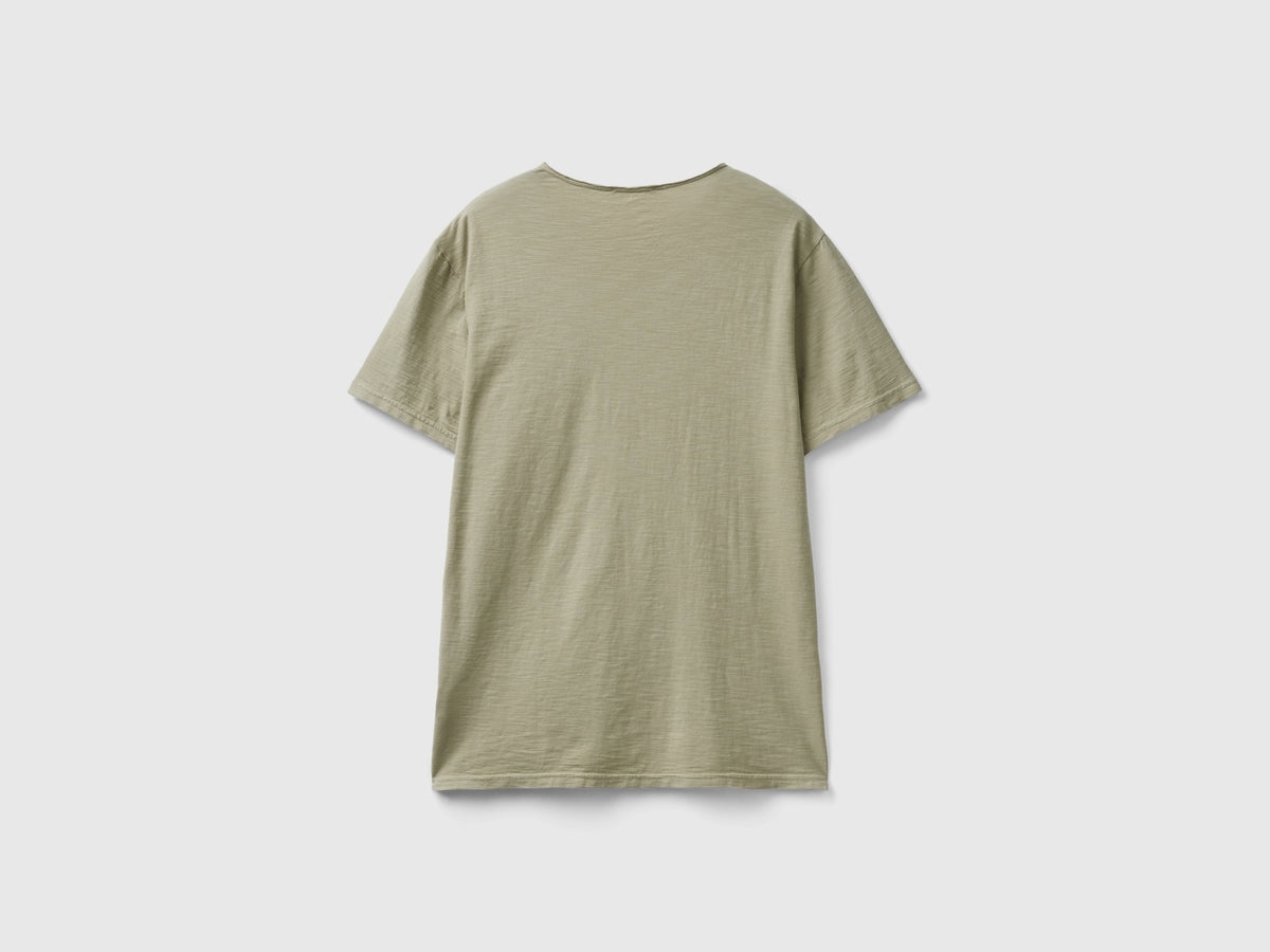 Sage green T-shirt in flamed cotton