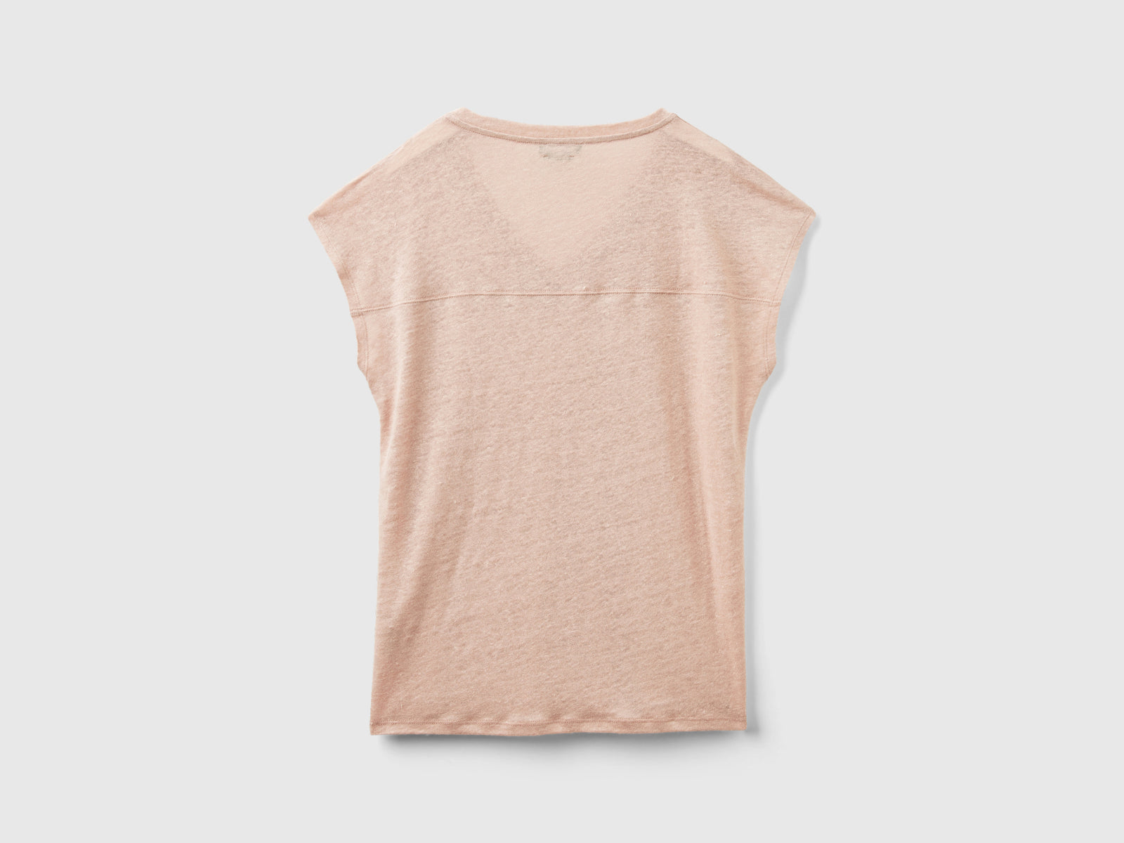 T-shirt scollo a V in puro lino da donna rosa tenue 2 | Benetton Outlet