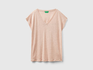 T-shirt scollo a V in puro lino