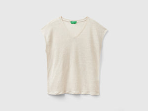 T-shirt scollo a V in puro lino