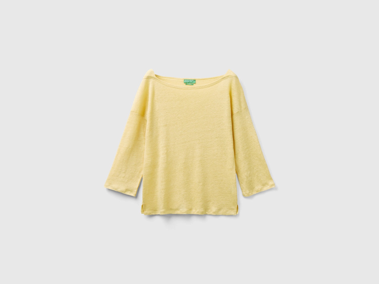 T-shirt manica a 3/4 in puro lino da donna giallo | Benetton Outlet