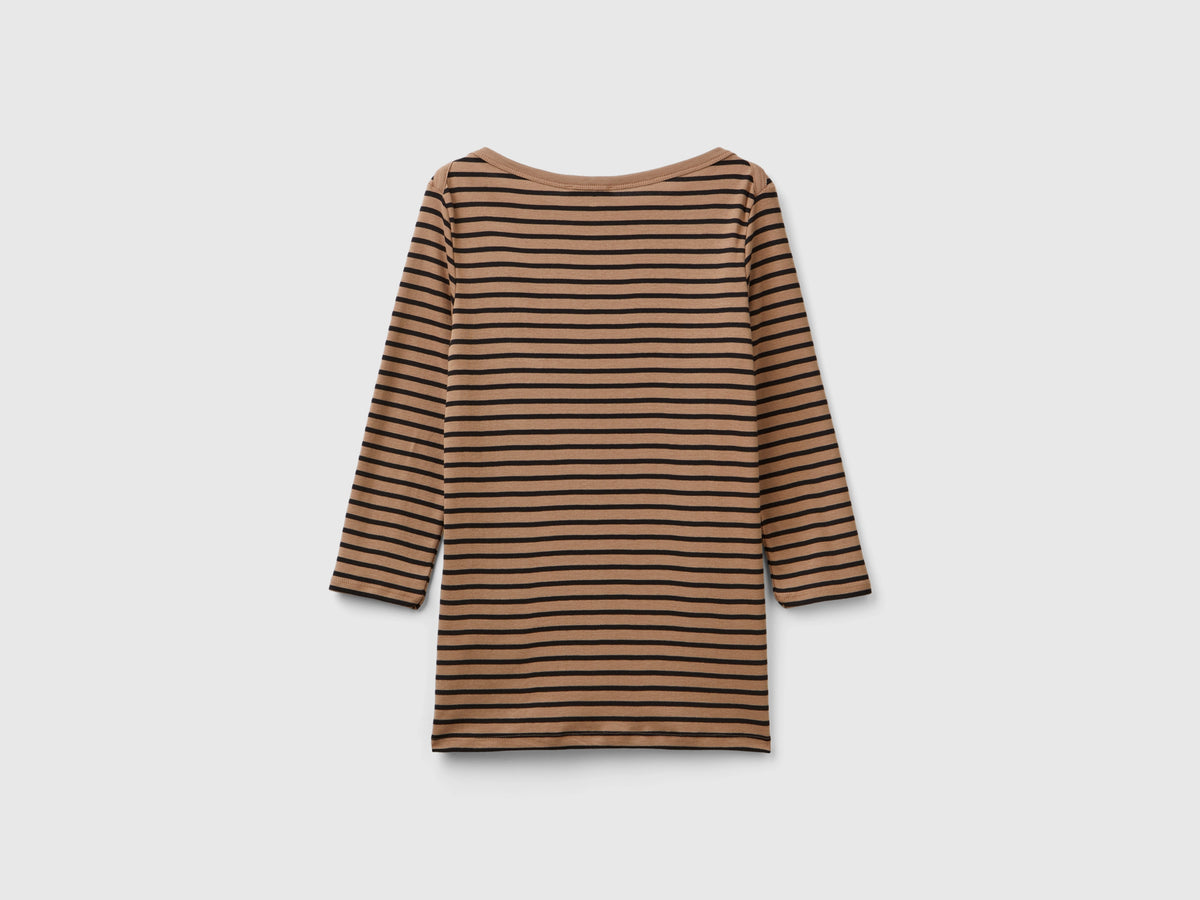T-shirt manica 3/4 a righe in puro cotone