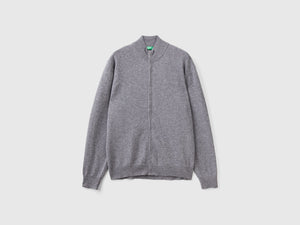 Cardigan con zip in pura lana Merino