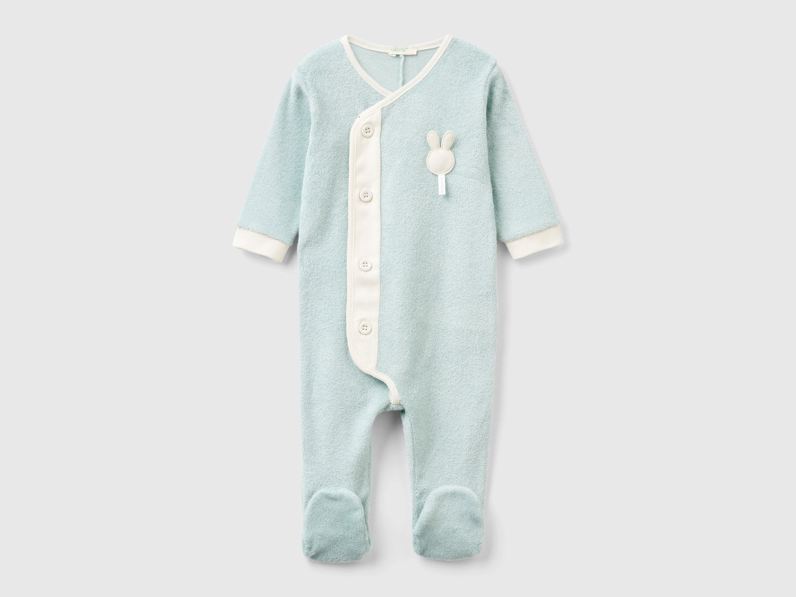 Tutina in spugna con patch da neonato verde acqua | Benetton Outlet