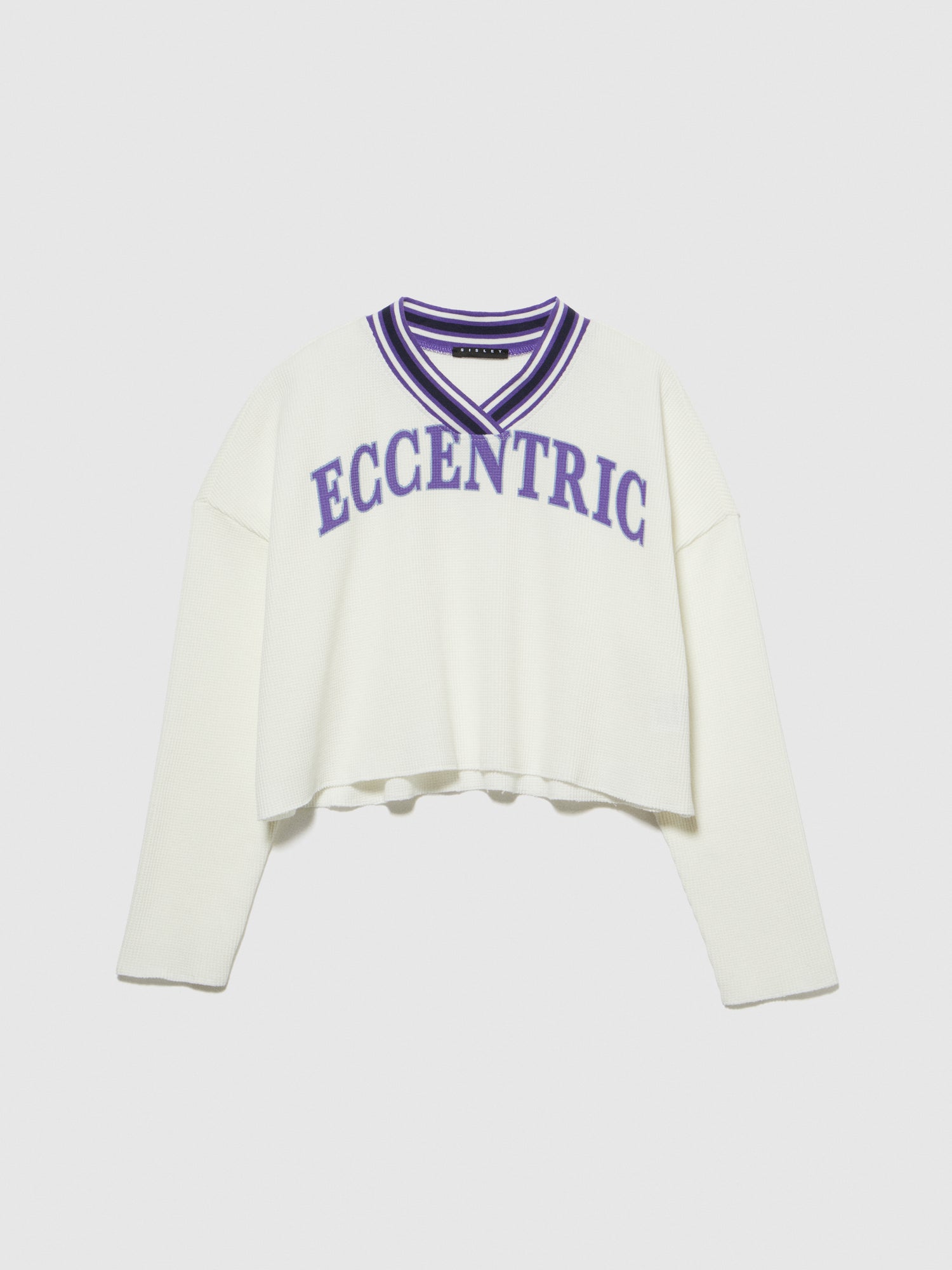 T-shirt con collo rigato e stampa da bambina bianco | Sisley young Outlet