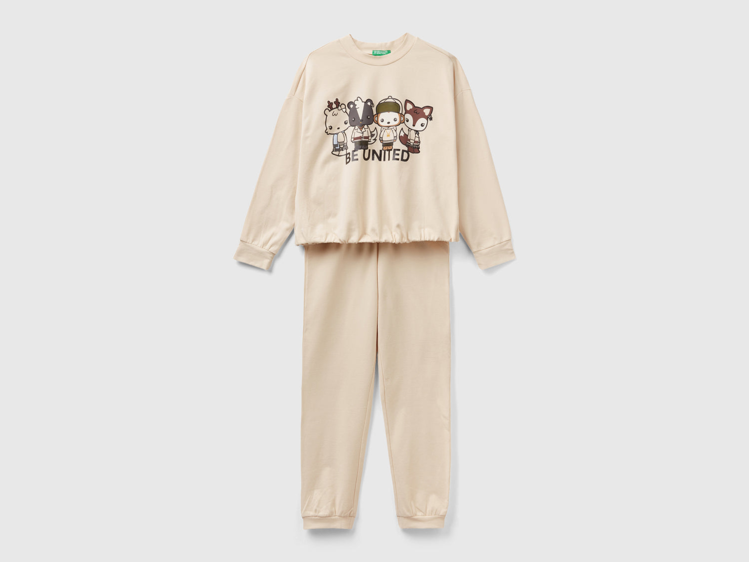 Pigiama mascotte con maglia cropped da bambina beige | Benetton Outlet
