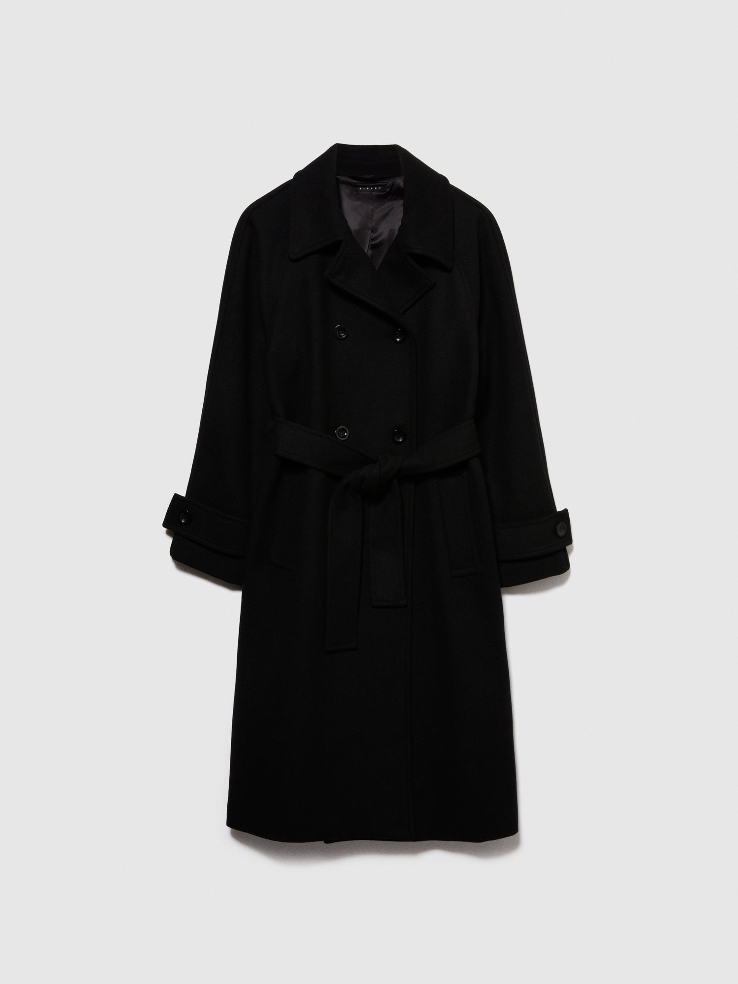 Trench in misto lana da donna nero | Sisley Outlet