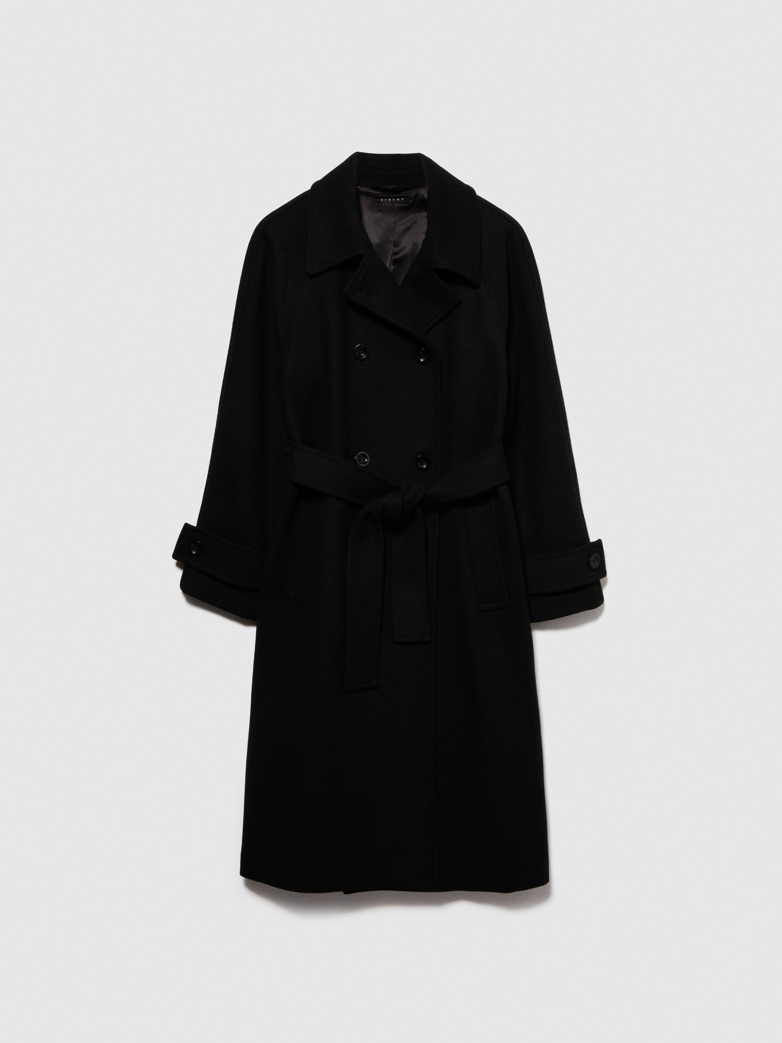 Trench in misto lana da donna nero | Sisley Outlet
