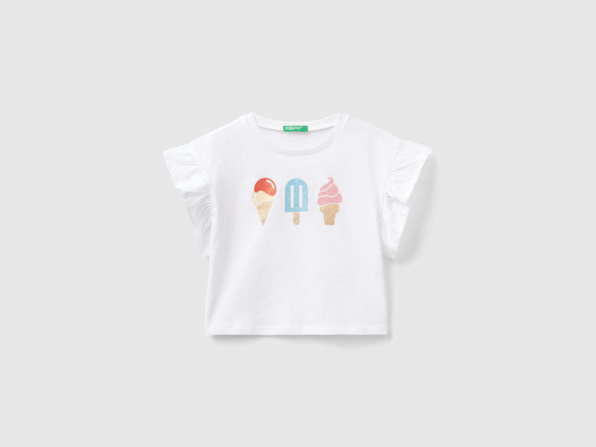 T-shirt con stampa gelati e glitter
