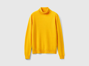 Maglione dolcevita giallo ocra in pura lana Merino