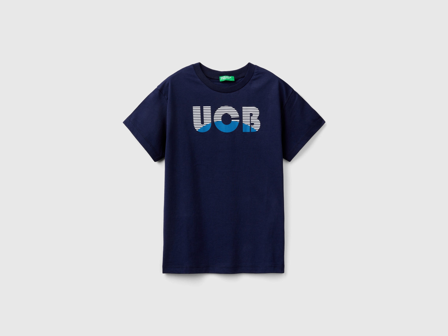 T-shirt 100% cotone bio con logo da bambino blu scuro | Benetton Outlet