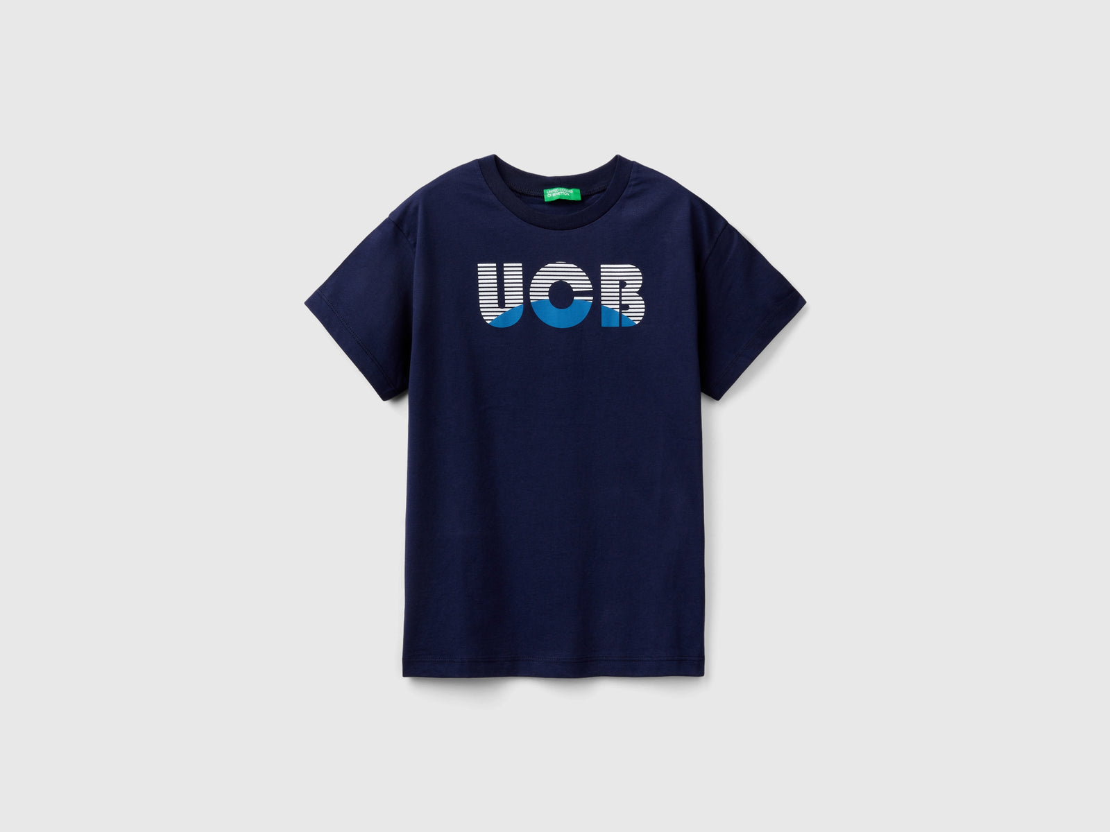 T-shirt 100% cotone bio con logo da bambino blu scuro | Benetton Outlet