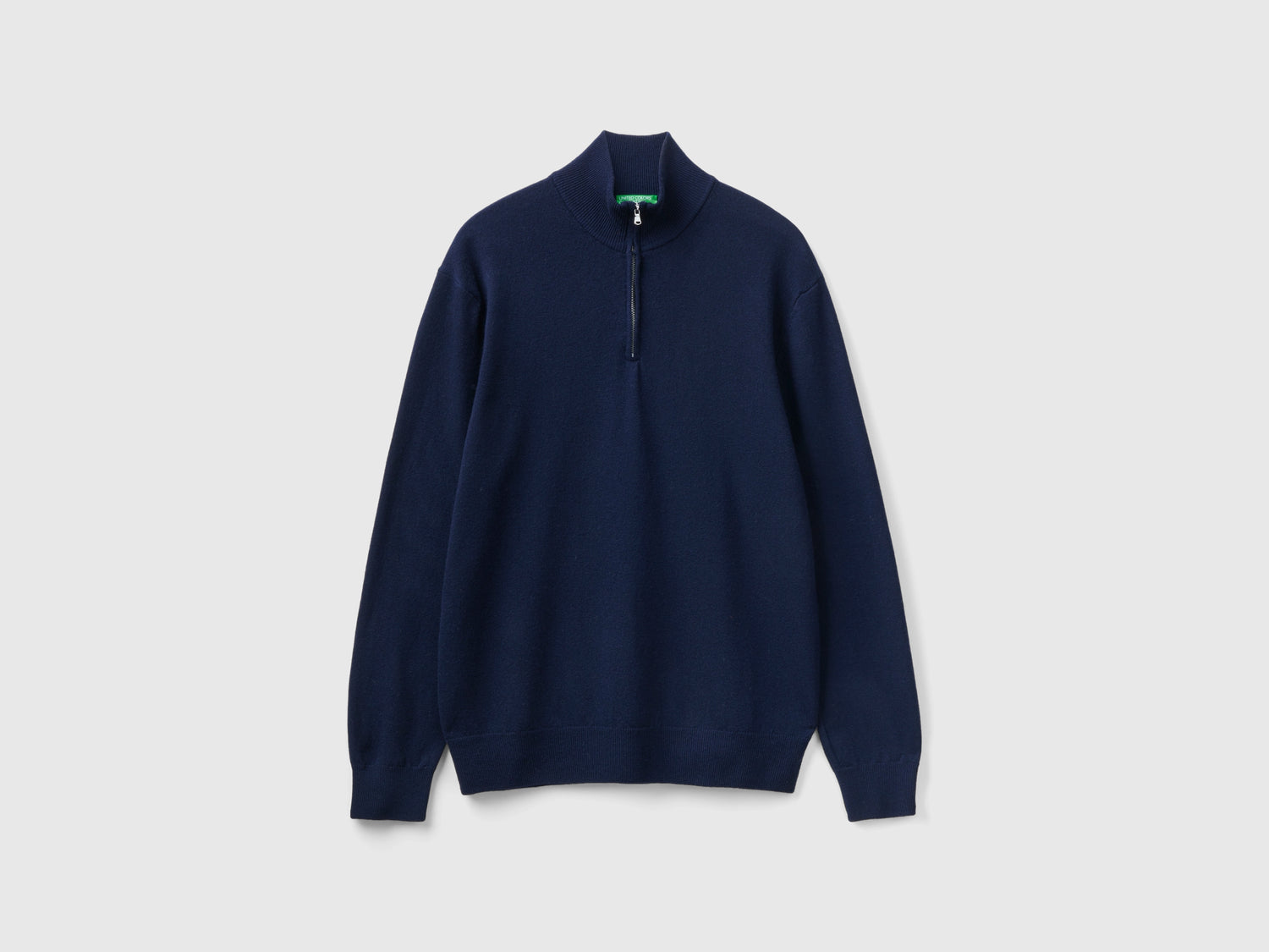 Maglia zippata in 100% lana Merino da uomo blu scuro | Benetton Outlet