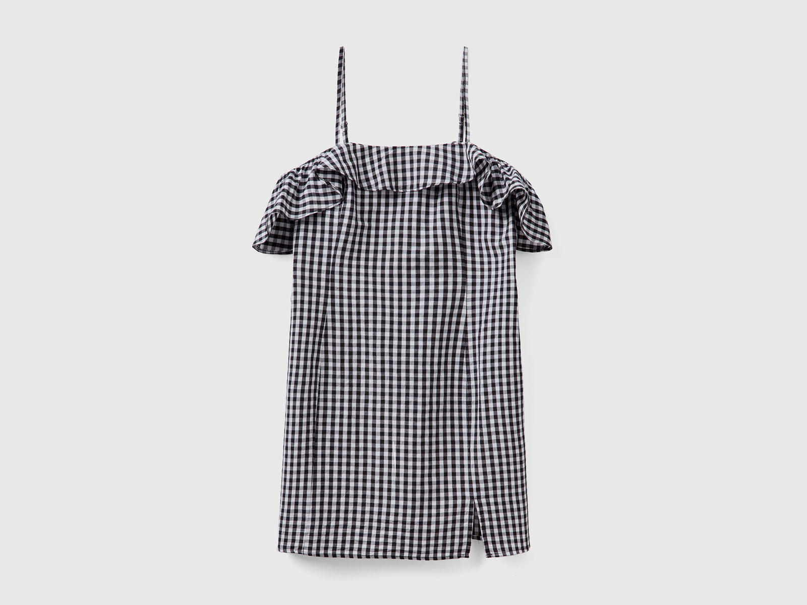 Vestito in misto cotone e lino a quadretti vichy da donna blu | Benetton Outlet