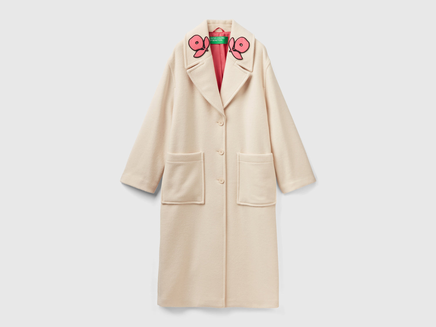 Cappotto con patch fiori da donna beige | Benetton Outlet