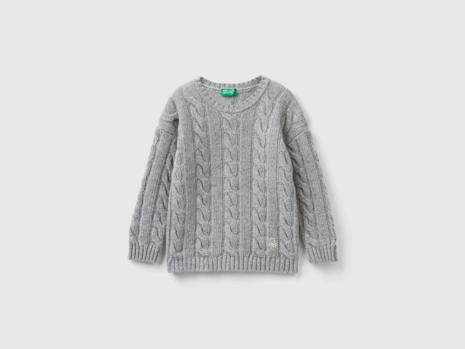 Maglia con trecce in misto lana da bimbo grigio | Benetton Outlet