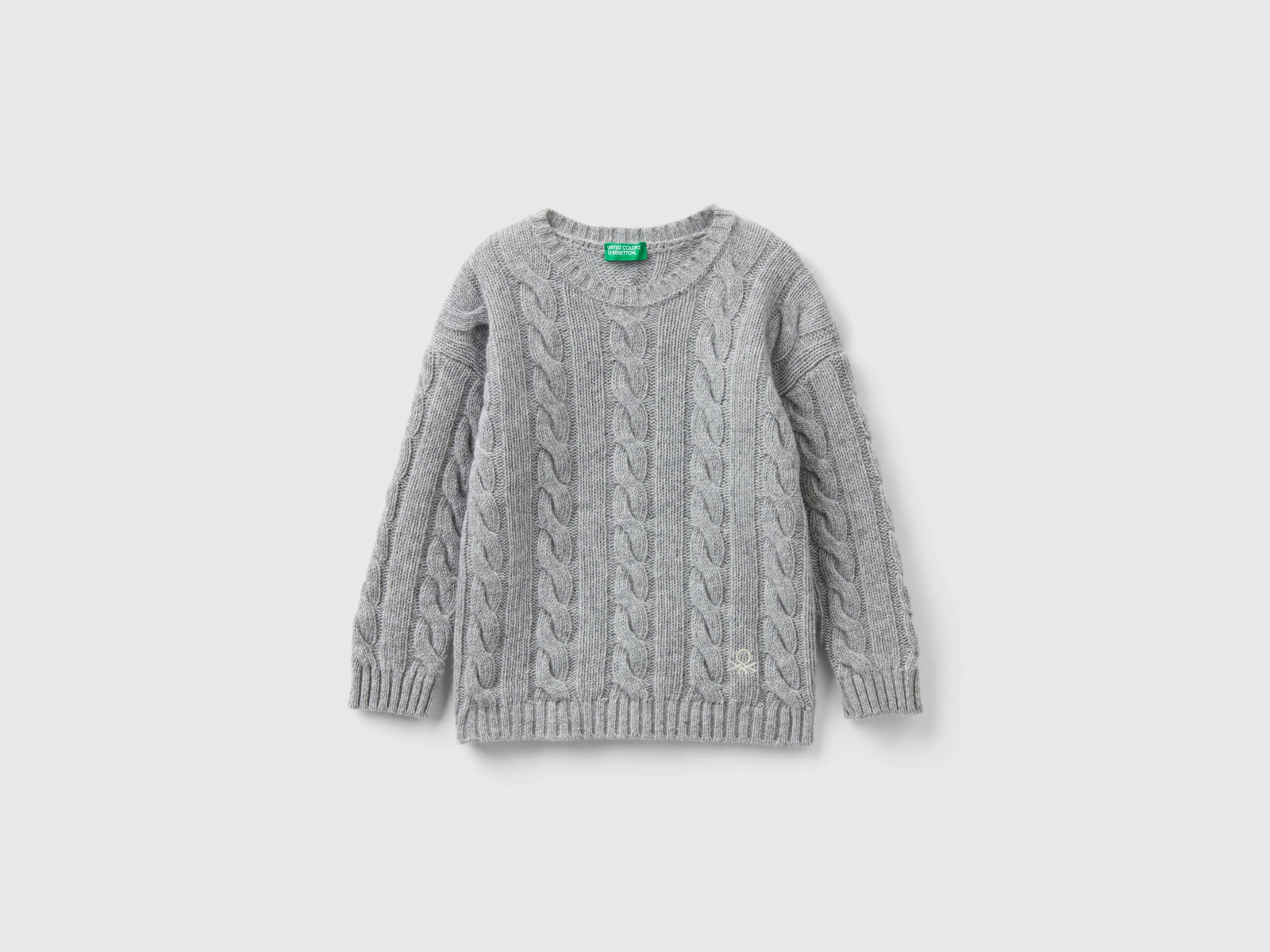 Maglia con trecce in misto lana da bimbo grigio | Benetton Outlet