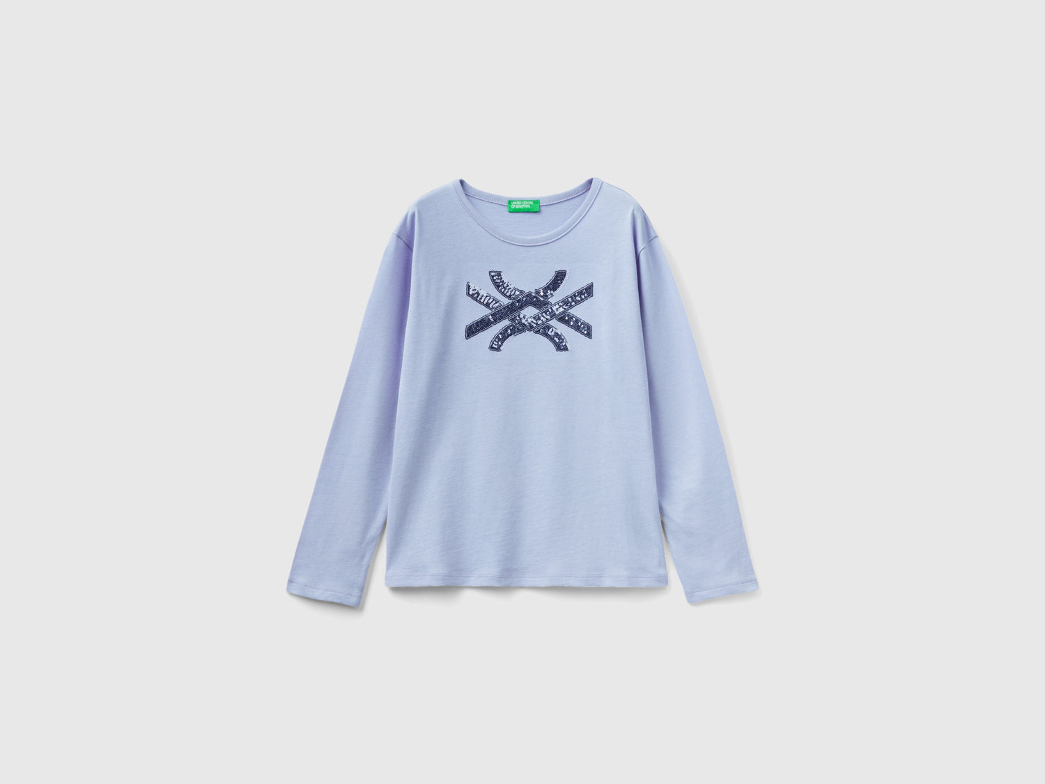 T-shirt in caldo cotone bio con paillettes da bambina lilla | Benetton Outlet