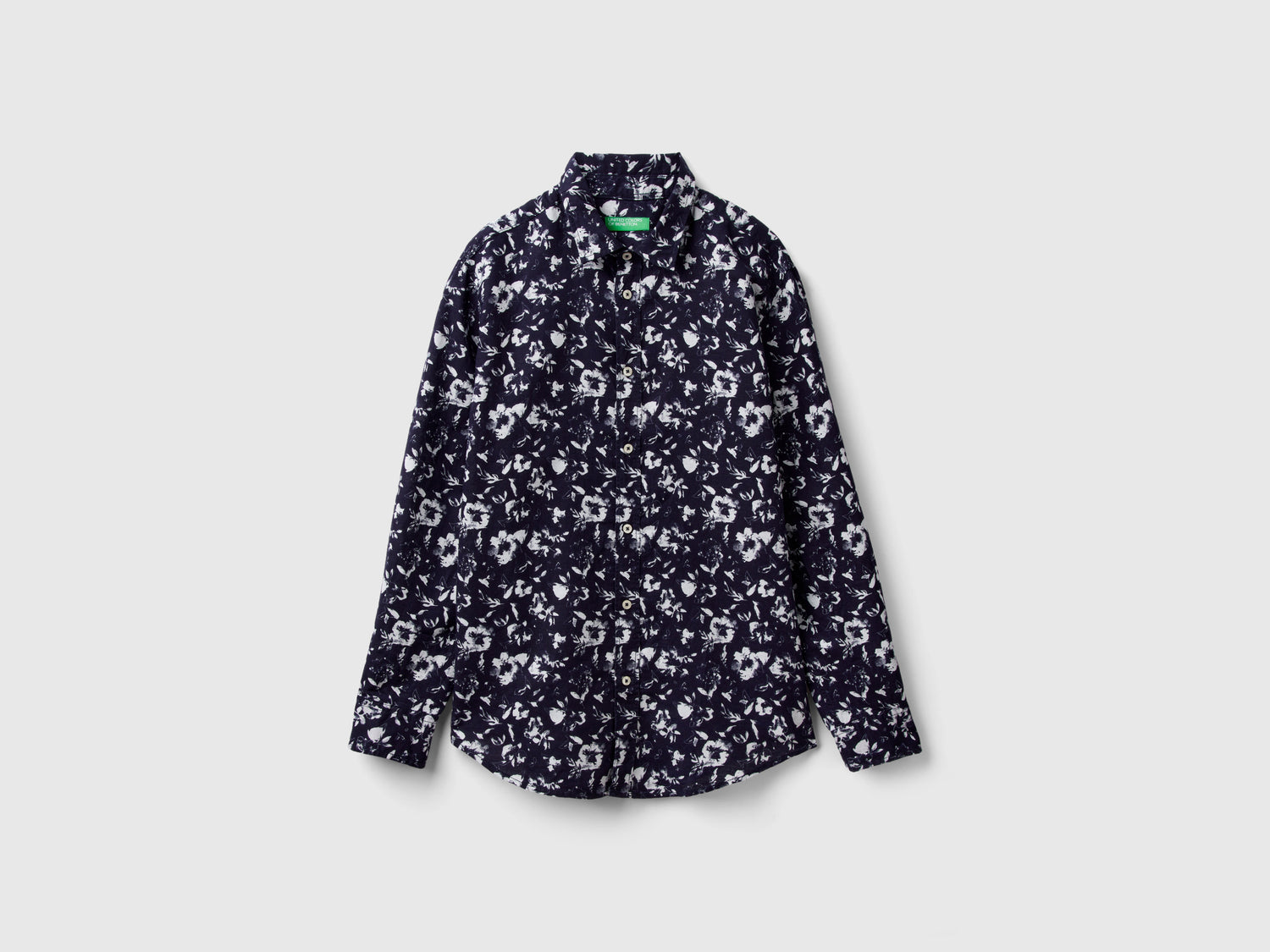 Camicia a fiori in misto lino da uomo blu scuro | Benetton Outlet