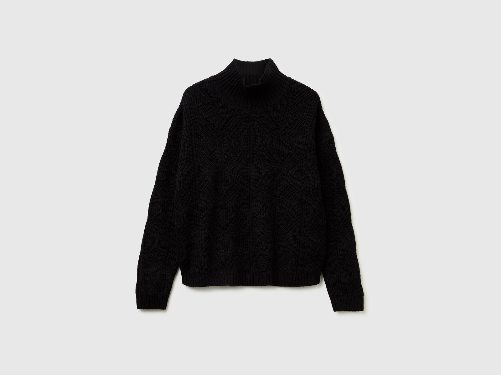 Dolcevita lavorato in misto lana da donna nero | Benetton Outlet