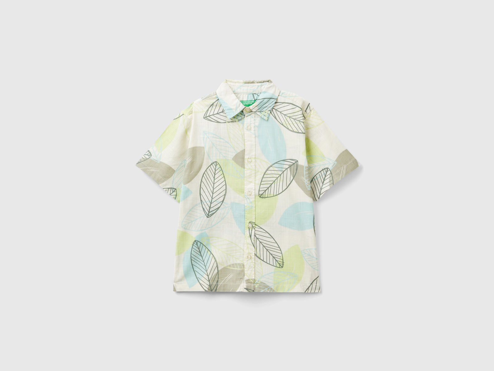 Camicia con stampa foglie da bambino bianco panna | Benetton Outlet