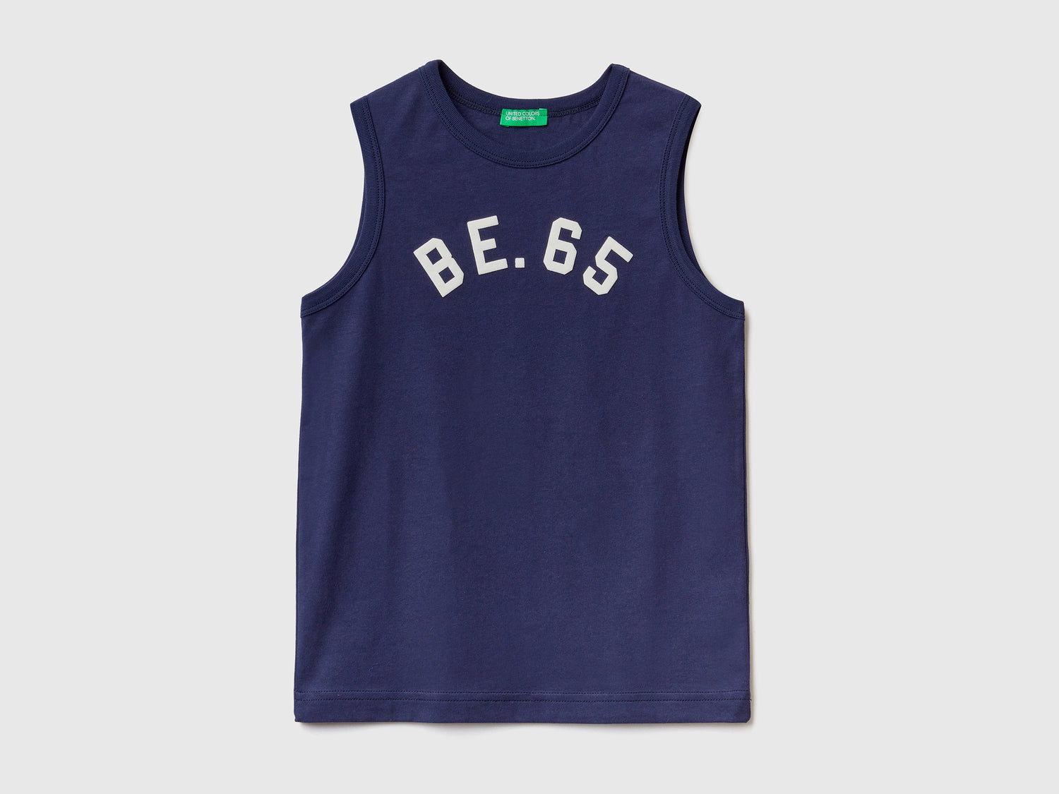 T-shirt smanicata girocollo in puro cotone da bambino blu scuro | Benetton Outlet