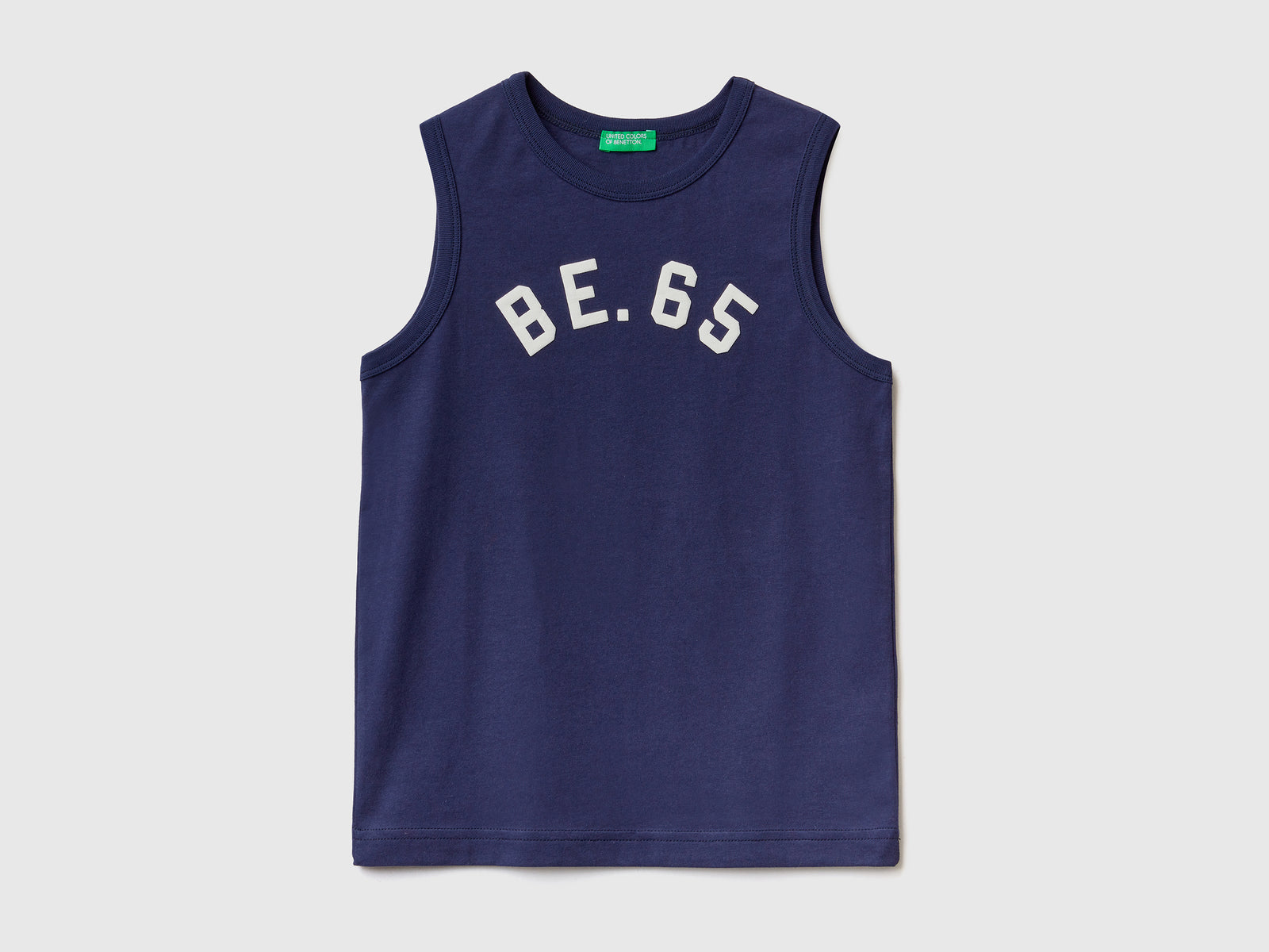 T-shirt smanicata girocollo in puro cotone da bambino blu scuro | Benetton Outlet
