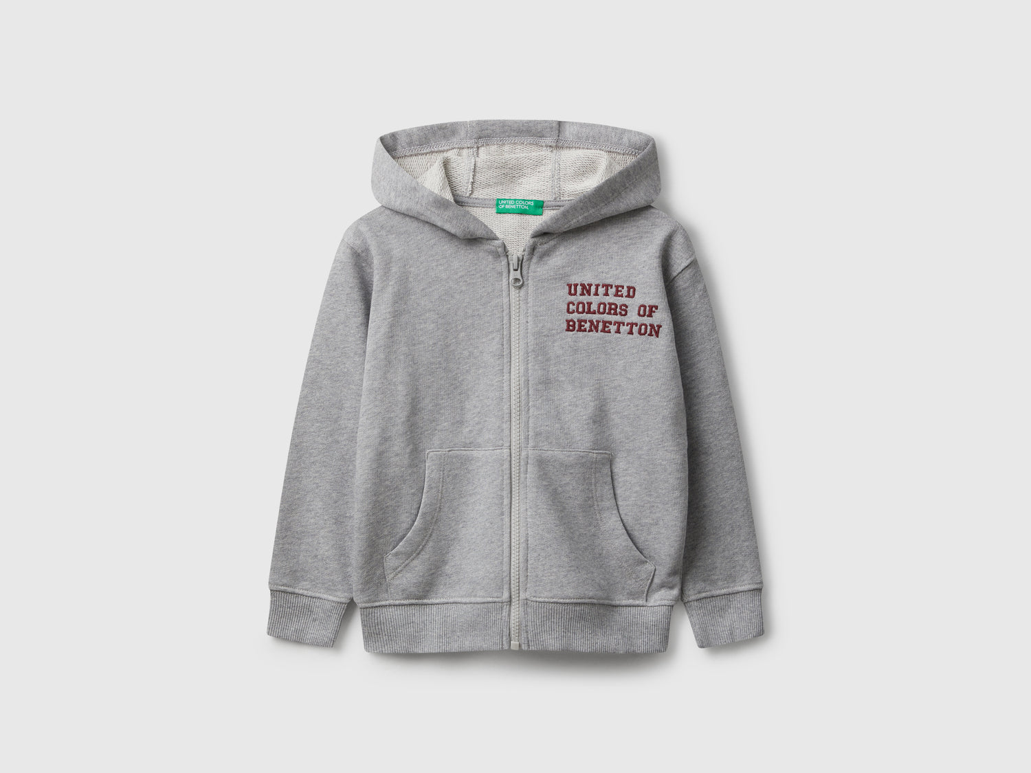 Felpa con cappuccio e ricamo da bimbo grigio chiaro | Benetton Outlet
