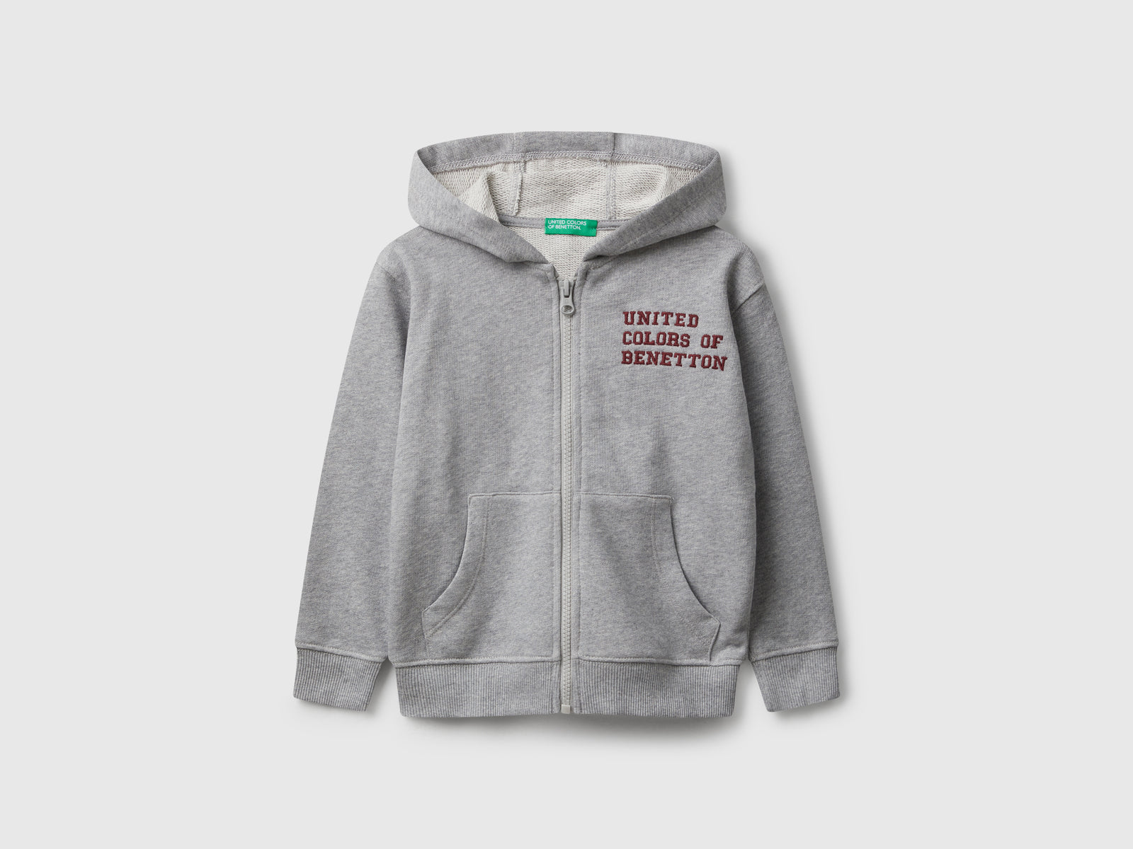 Felpa con cappuccio e ricamo da bimbo grigio chiaro | Benetton Outlet