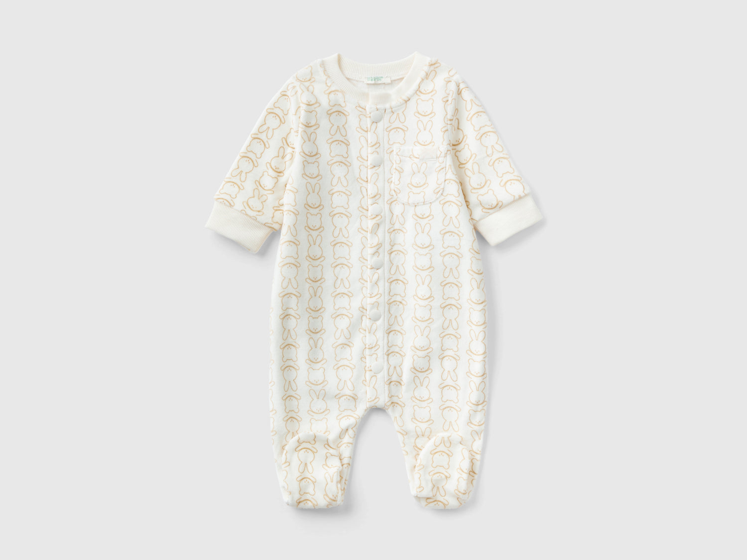 Tutina in ciniglia con coniglietti da neonato beige | Benetton Outlet