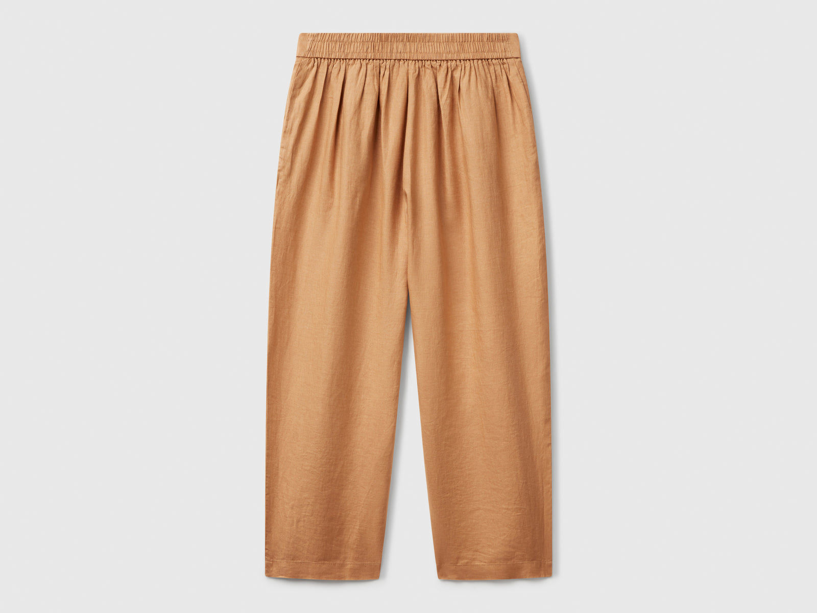 Pantaloni morbidi in puro lino da donna cammello 2 | Benetton Outlet