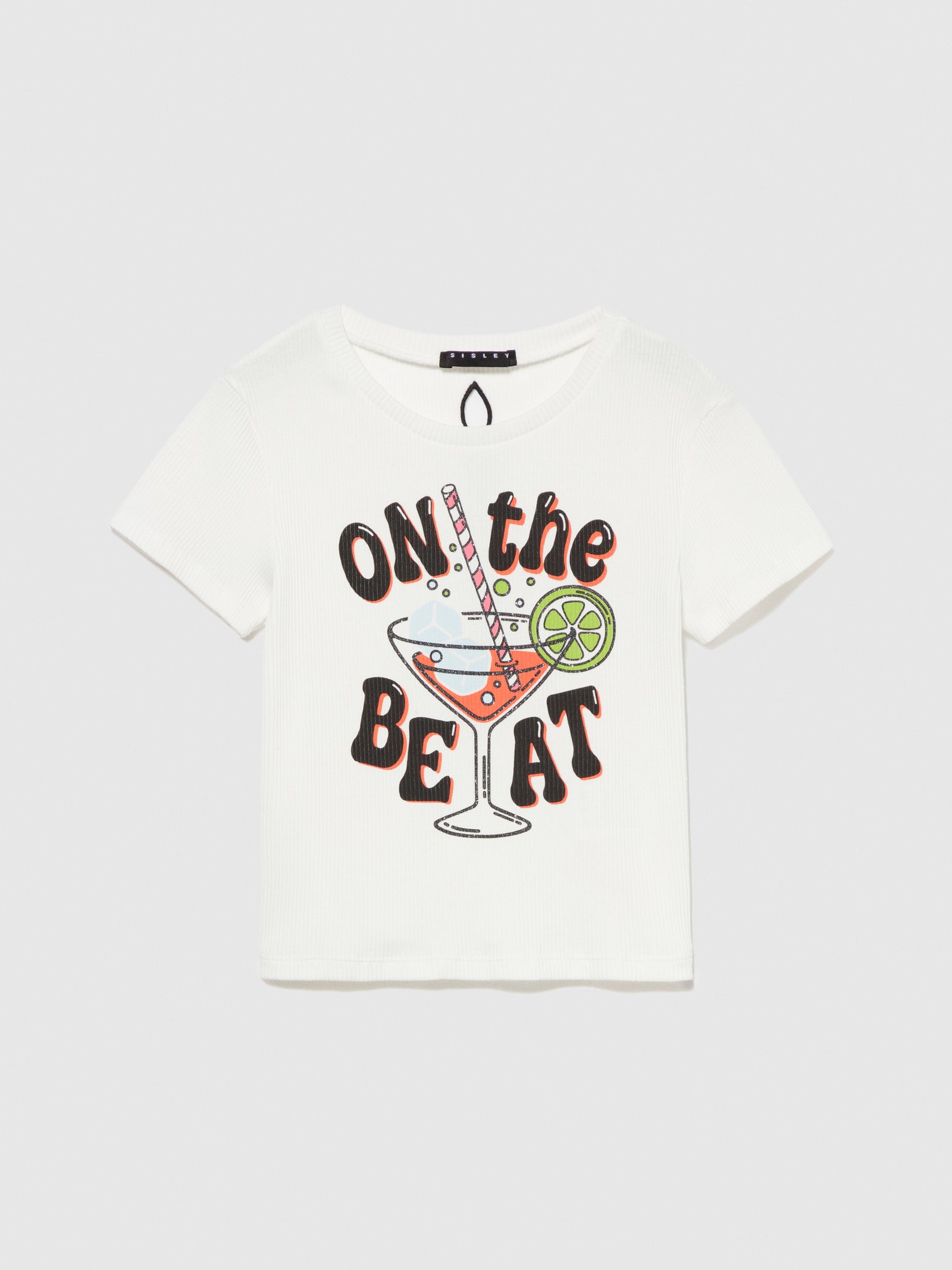 T-shirt con stampa e cut-out da bambina bianco panna | Sisley young Outlet