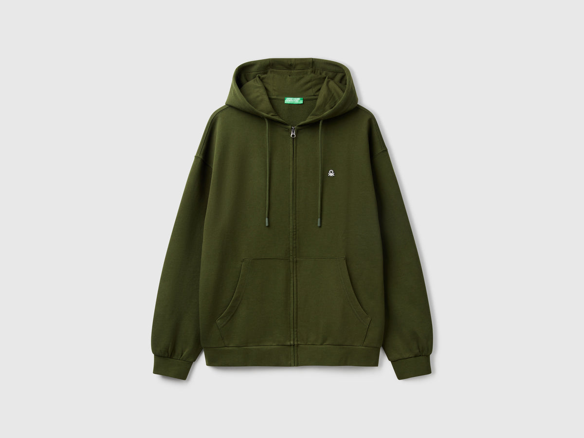 Felpa in cotone con zip e cappuccio