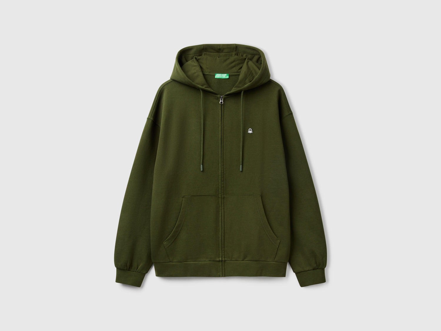 Felpa in cotone con zip e cappuccio da uomo verde oliva | Benetton Outlet
