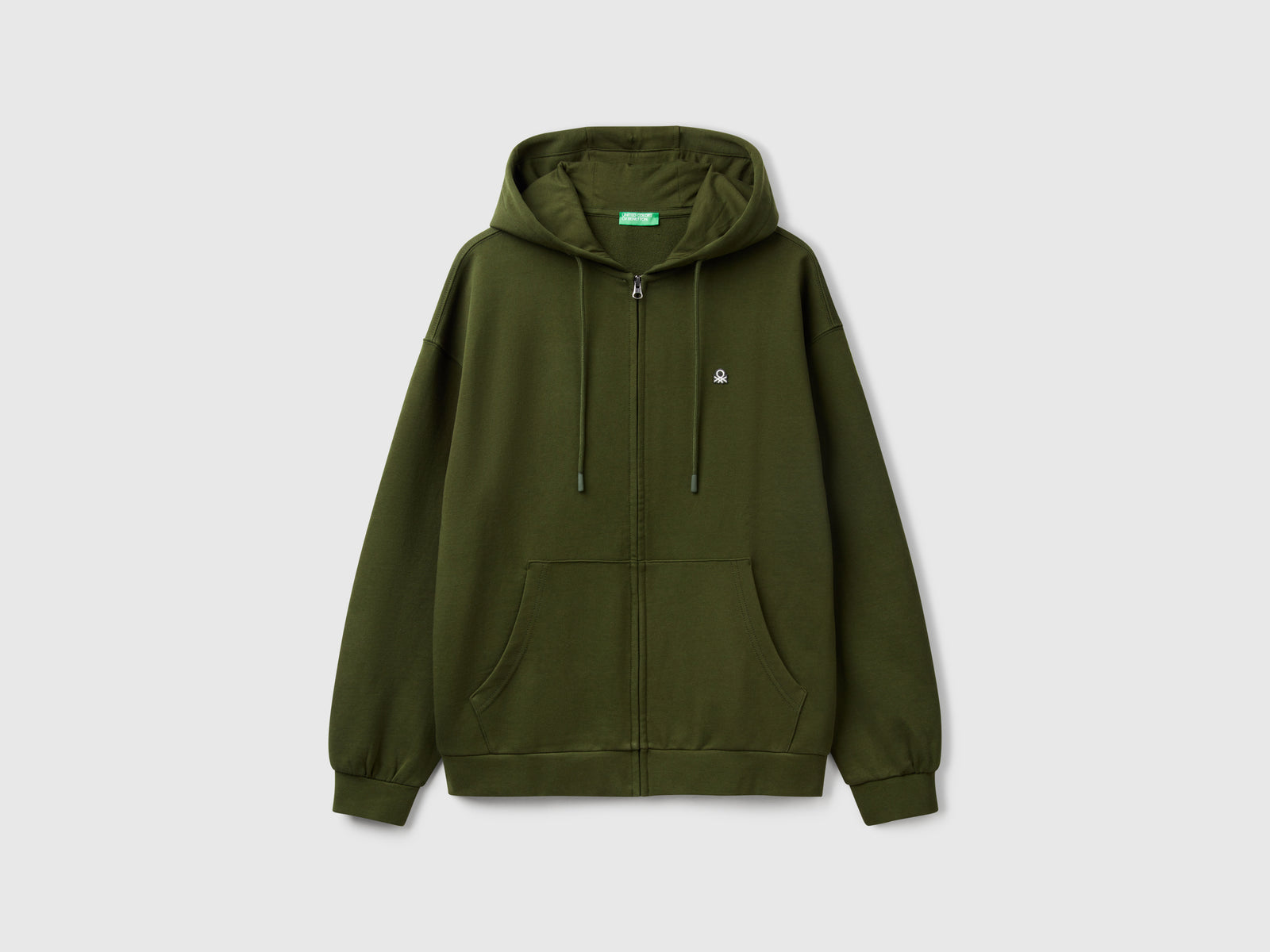 Felpa in cotone con zip e cappuccio da uomo verde oliva | Benetton Outlet