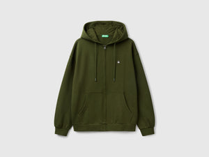 Felpa in cotone con zip e cappuccio