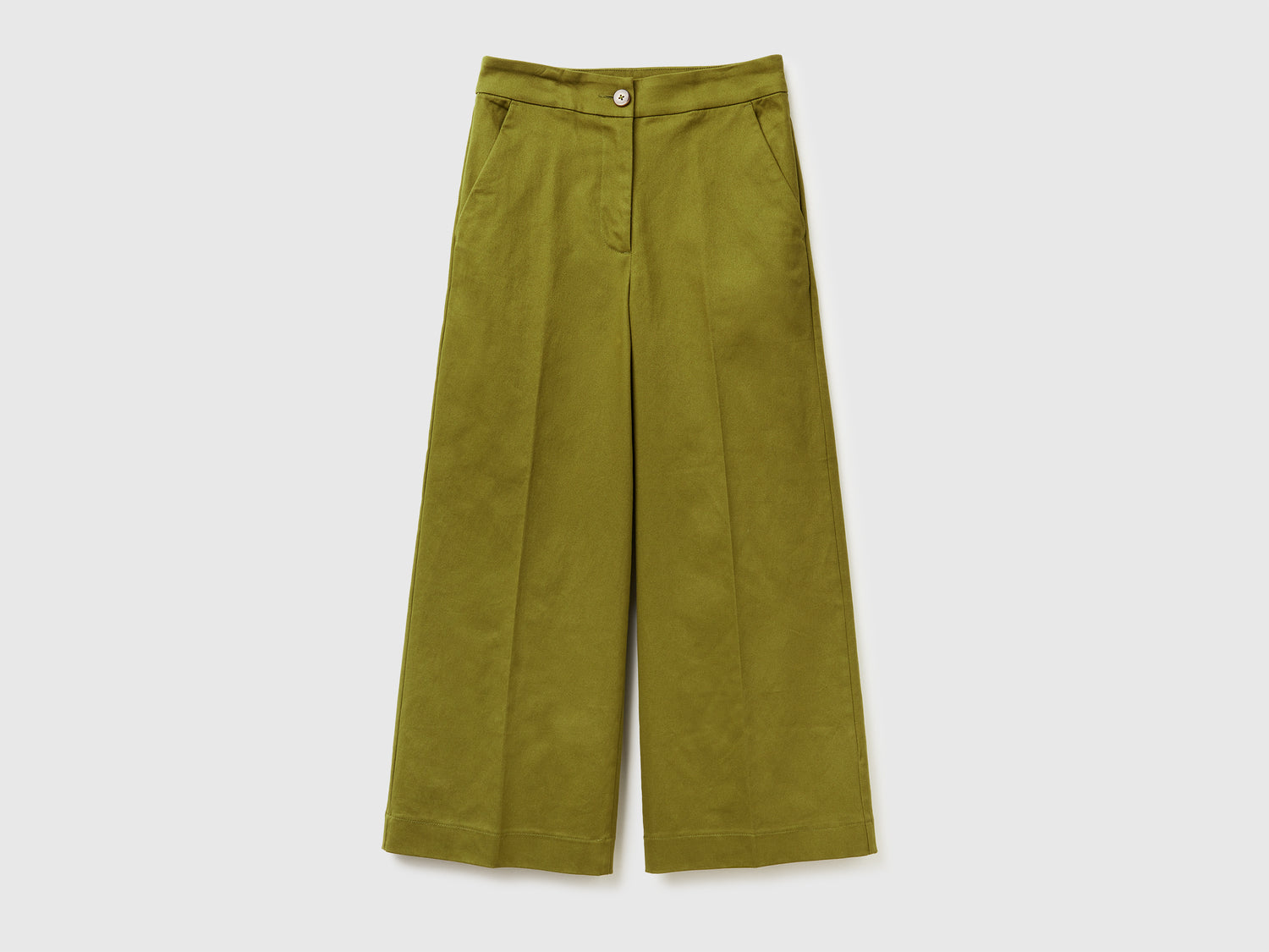 Pantaloni ampi a vita alta da donna verde militare | Benetton Outlet