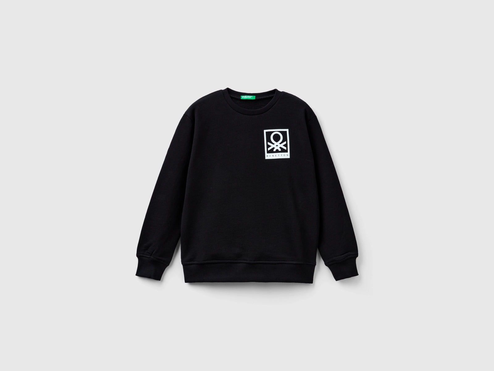 Felpa con stampa logo da bambino nero | Benetton Outlet