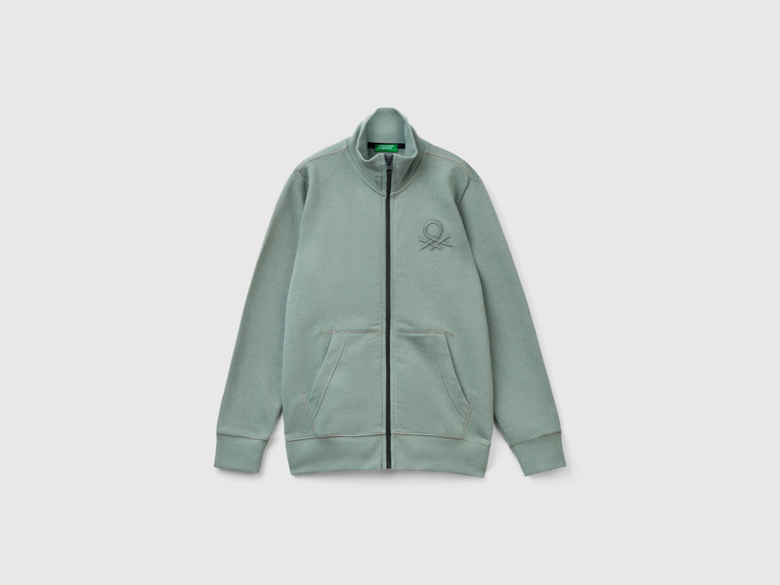 Felpa con zip in puro cotone da bambino verde chiaro | Benetton Outlet