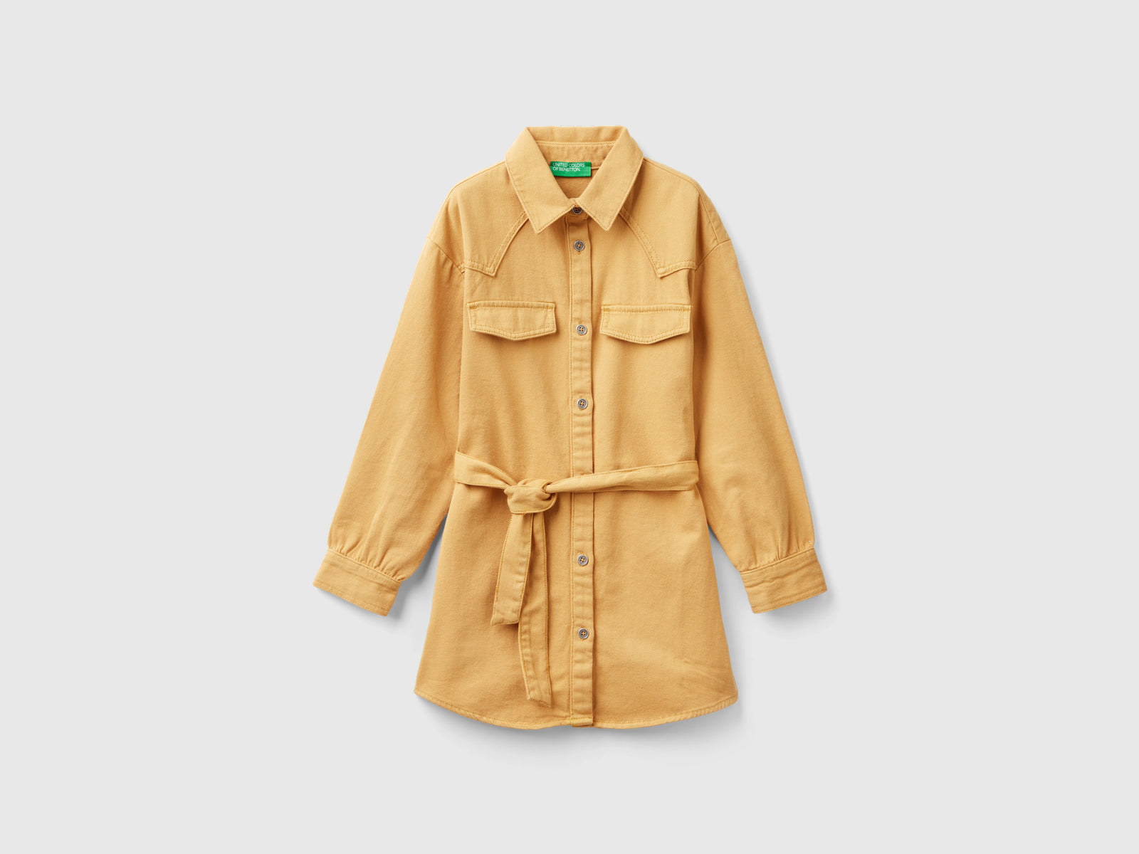 Chemisier corto con fusciacca da bambina cammello | Benetton Outlet